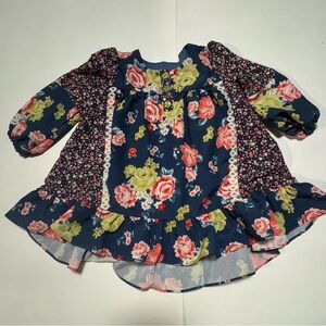 Bonnie Baby Floral Kids Dress - Navy and Pink